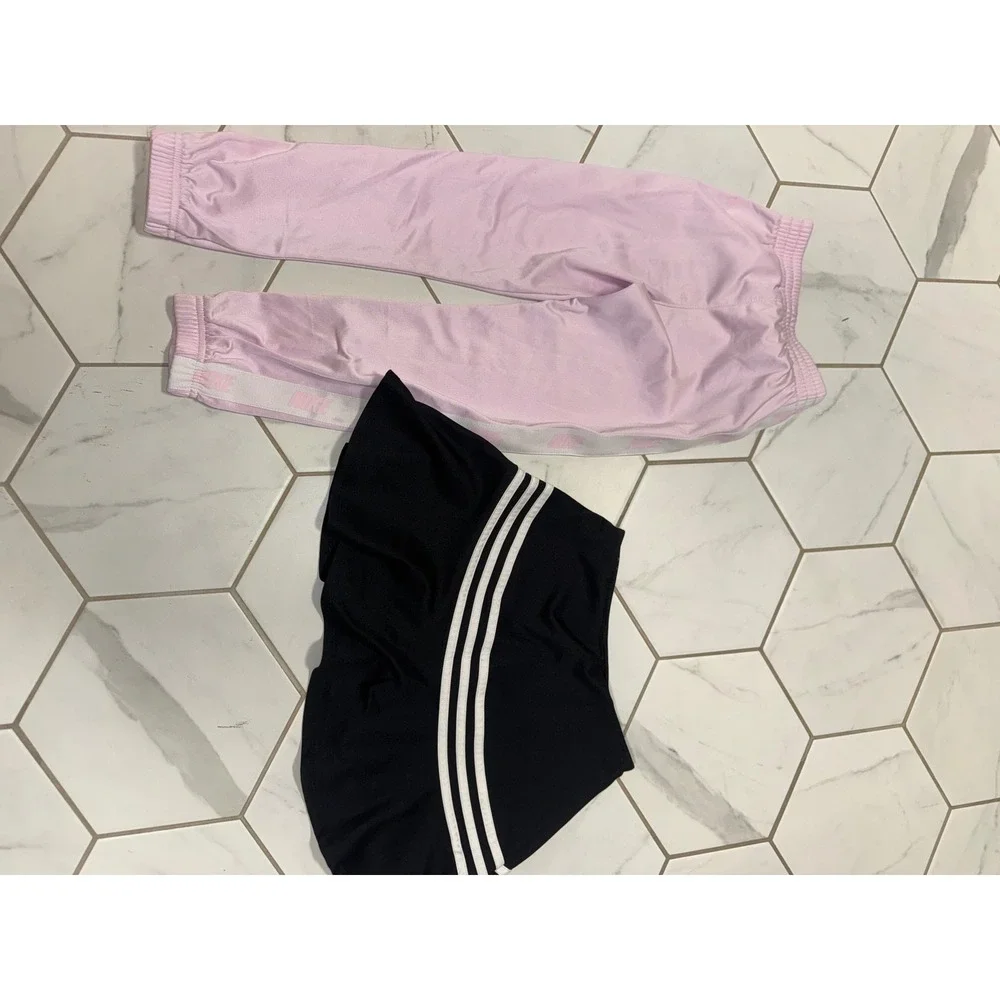 Girls Large Sporty Bundle Pink Track Pants & Adidas Black 3-Stripe‎ Skort